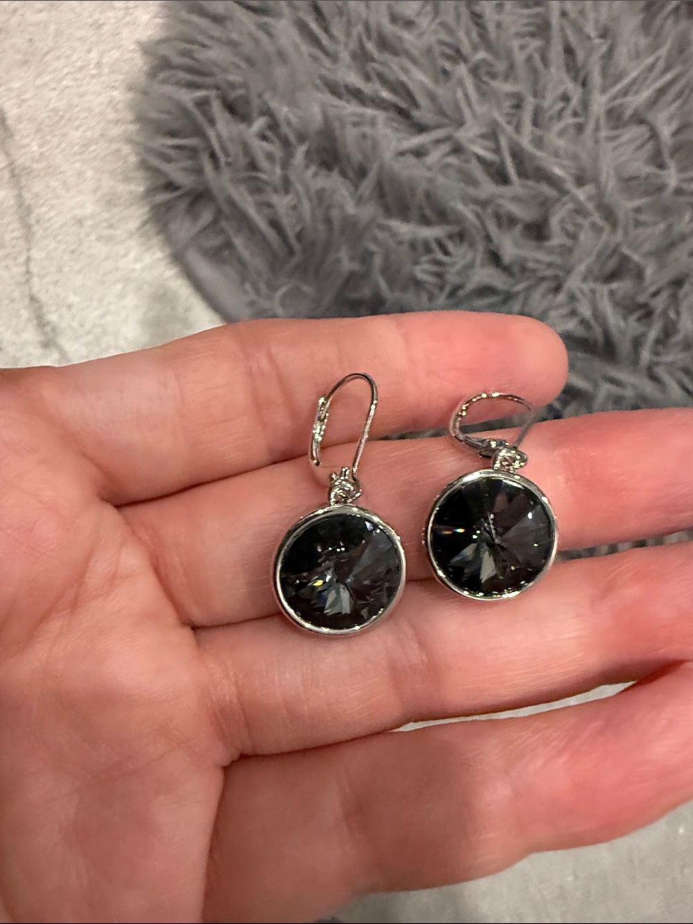 Touchstone Crystal Silver-Tone Black Crystal Drop Earrings